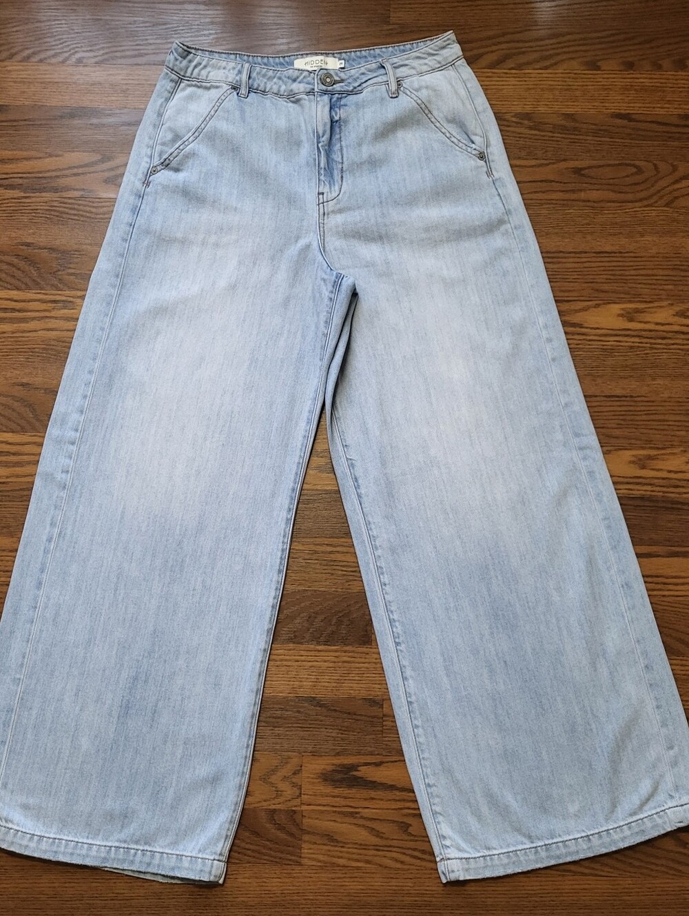 Womens Stonewash Denim HIDDEN High-Rise Long Wide Leg Jeans Cotton/Rayon Pants